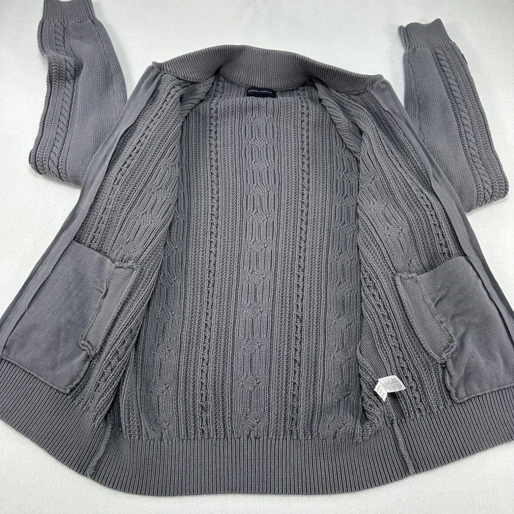 Banana Republic Sweater Mens Large Gray Full Zip Cable Knit Cotton Prep College